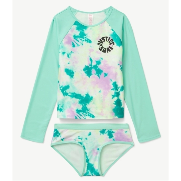 Justice Girls Long Sleeve Rashgaurd Swimsuit Set Size Medium - Picture 4 of 15